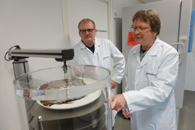 Tomatoes and peas are the main products tested with the new drying methods. On this picture, Jan Thomas Rosnes (right) is drying seaweed together with Nofima colleague Dagbjørn Skipnes.